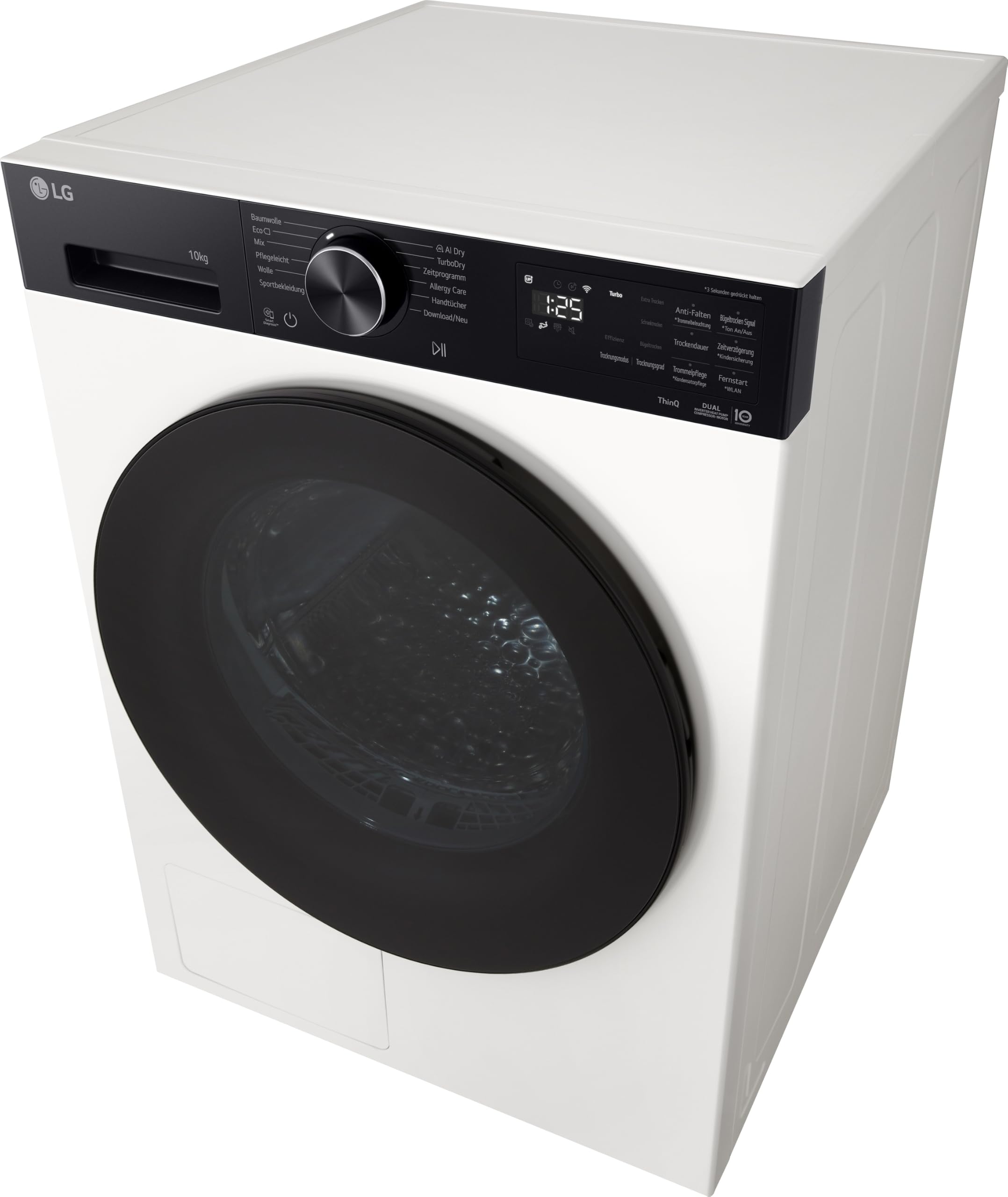 LG RT10X7P Wärmepumpen-Trockner (10 kg, Energieklasse C) mit AI Dry, TurboDry, selbstreinigendem Kondensator und ThinQ, Weiß