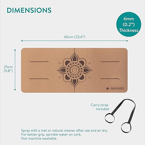Miniatura 7 de Navaris Rodillera de corcho para yoga, antideslizante para esterillas de ejercicio, 0.2 pulgadas (0.236 in), acolchado extra grueso para pilates y