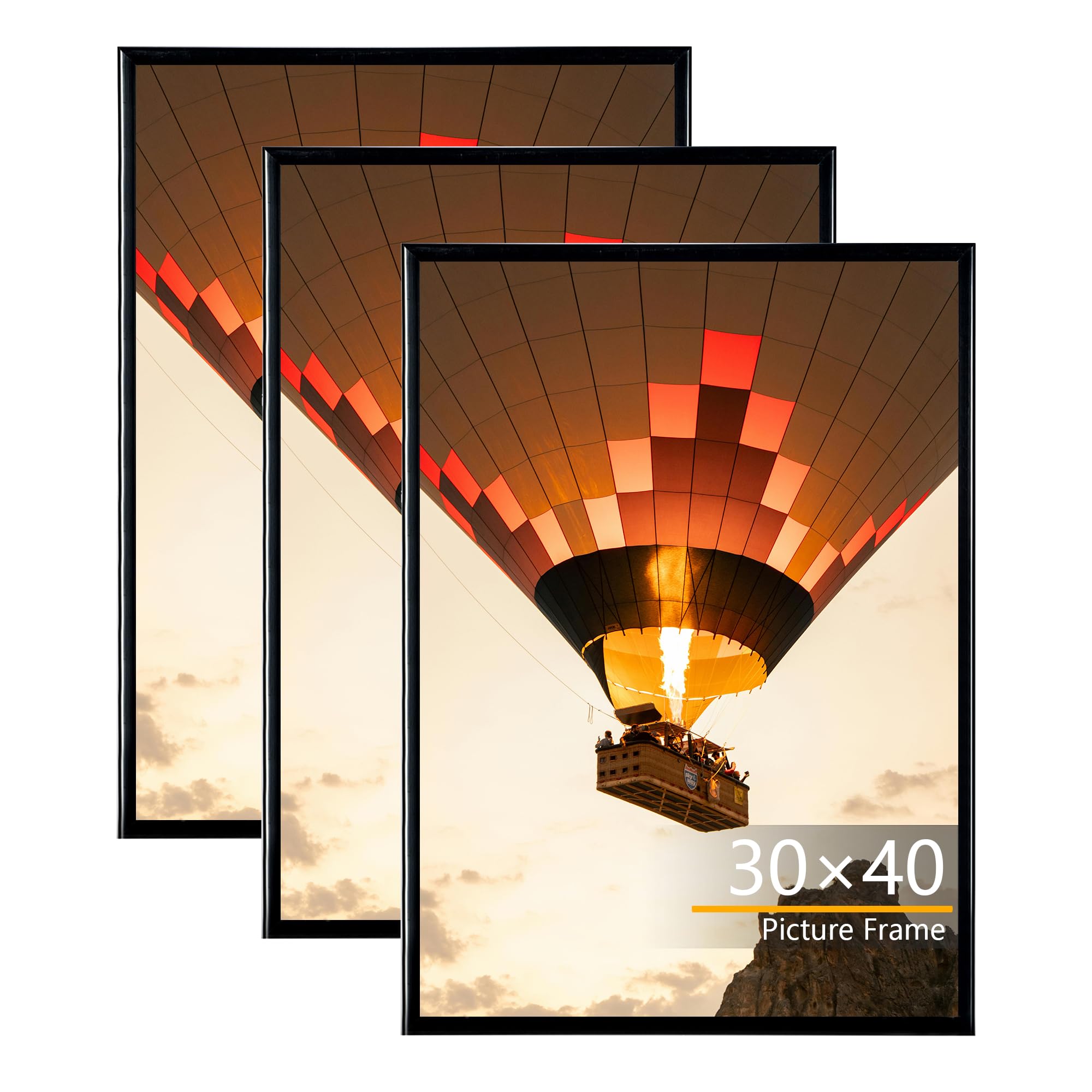 Baoee 3-pack picture frames 30x40, 30x40 cm poster frames, black, slide-in strips, horizontal or vertical wall mounting