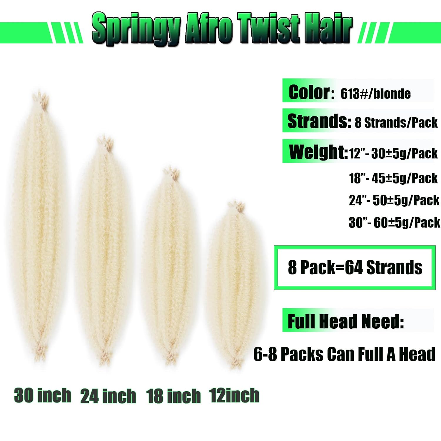 613 Marley Hair for Faux Locs 8 Packs Springy Afro Twist Hair 18 Inch Marley Twist Braiding Hair Wrapping Hair For Soft Locs (613 Afro Spring Twist Hair)