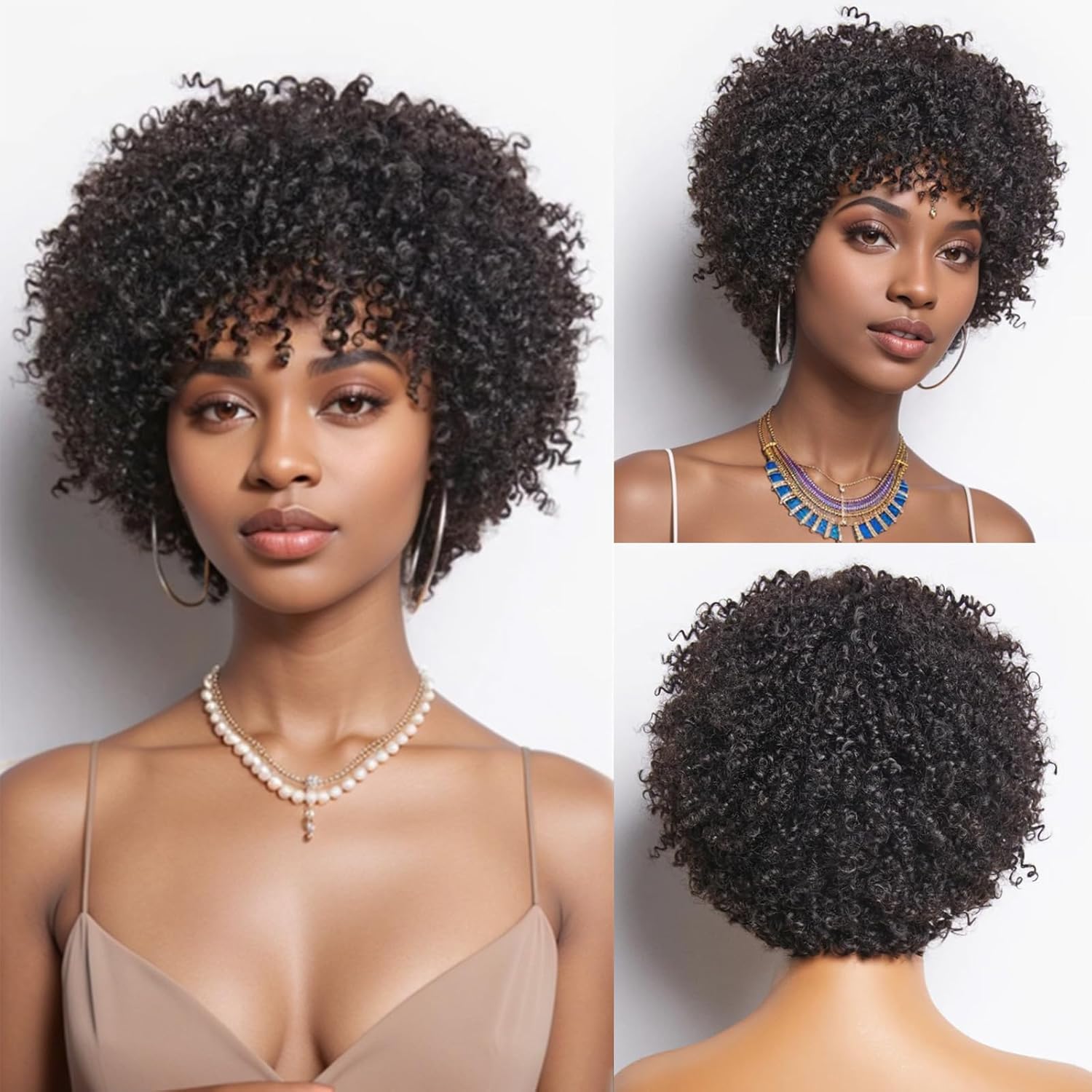 JOPEAR Black Afro Wig Human Hair Highlight Short Kinky