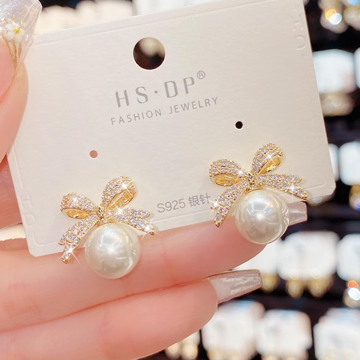 Pearl Bow Earrings for Women Coquette Aesthetic Jewelry Rhinestone Bow Earrings for Bridesmaids Wedding Party Accessories Bridal Costume Accents Bowknot Themed Gifts
