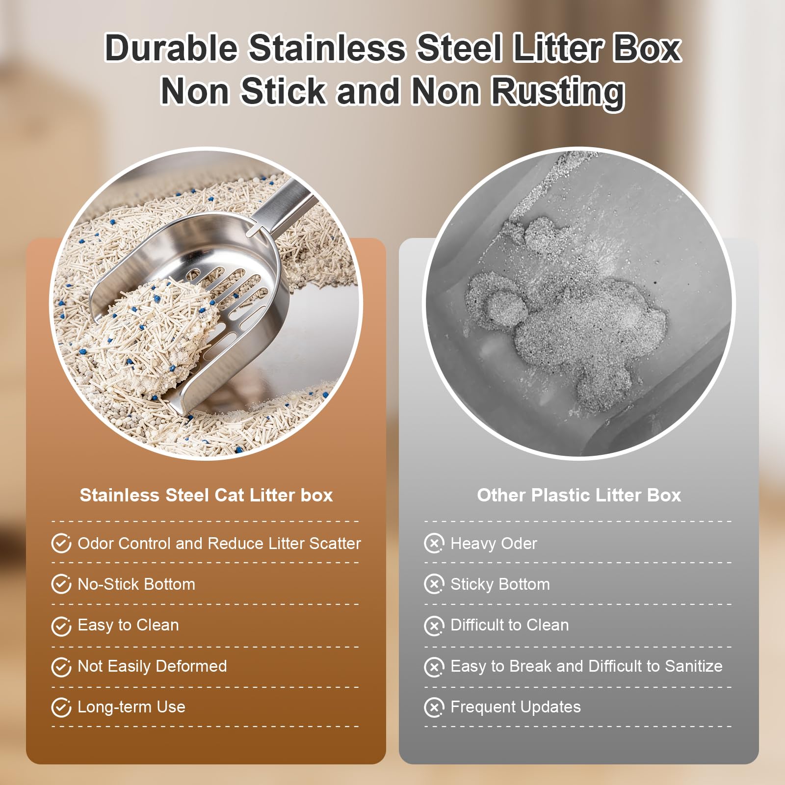 Stainless Steel Litter Box with High Sided, Metal Cat Litter Box, Odor-Free, Non-Stick Litterbox Pan, Easy to Clean Pet Supplies Toilet Tray for Indoor Cats, Kittens or Multicat Homes - image 4