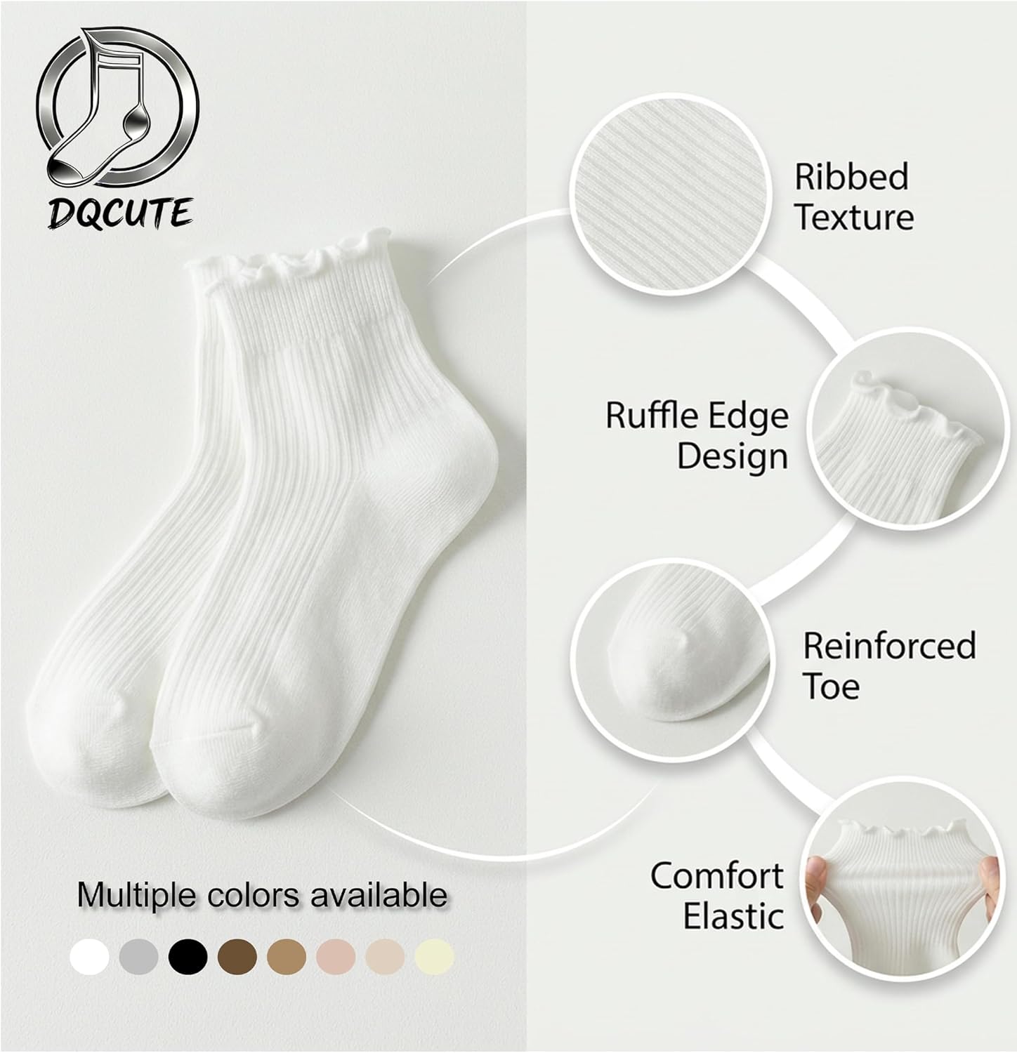 DQCUTE Women's Ruffled Ankle Boot Socks - Soft Knit Cotton Lettuce Trim Crew Socks for Teen Women 6 Pairs