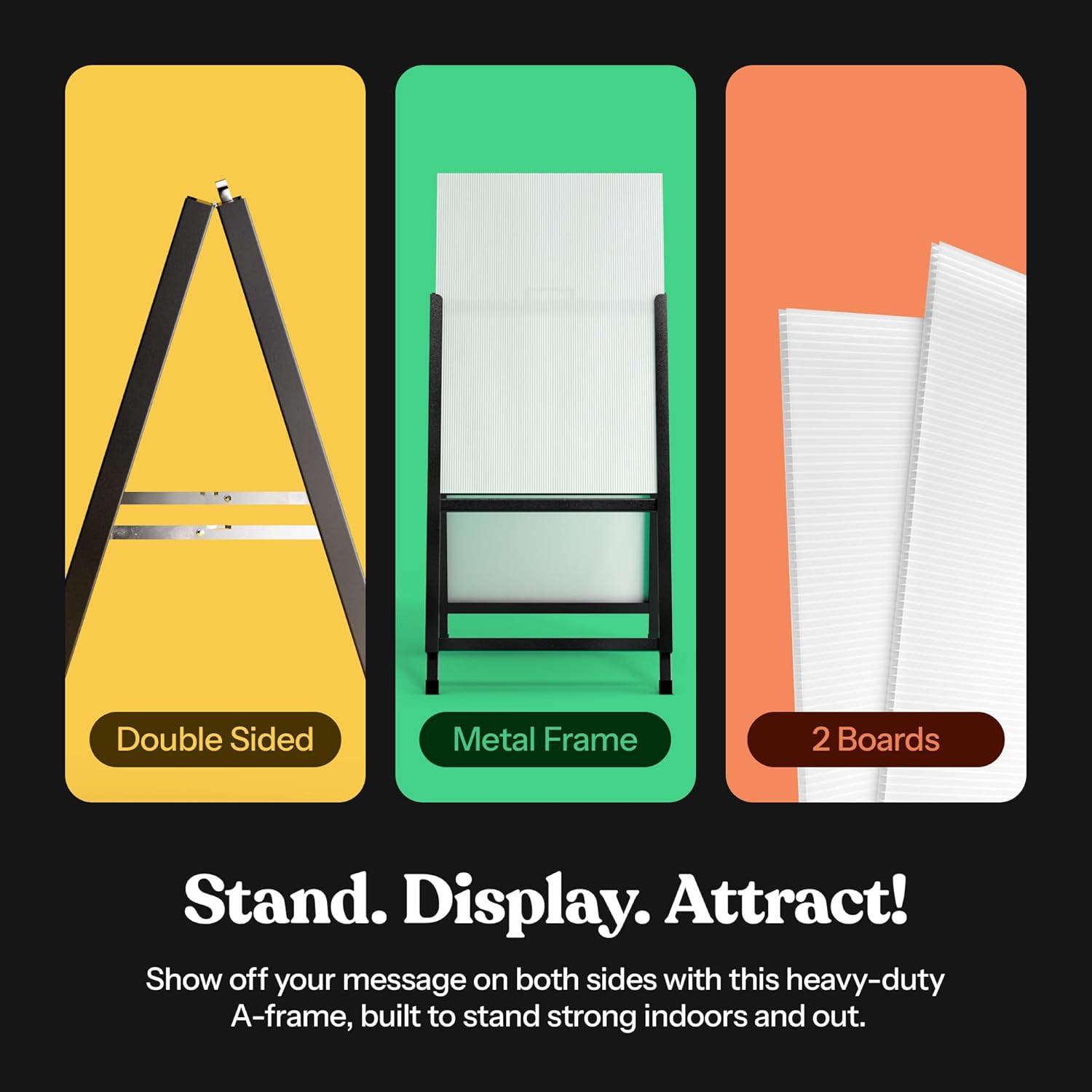 T-SIGN A-Frame Sign for Outdoors, Sidewalk Menu Board 24 X 36 Inch Folding Slide-in Board - Heavy Duty Portable Sandwich Board, Metal Double Sided 2 Corrugated Plastic Poster Boards for Restaurants - Image 2