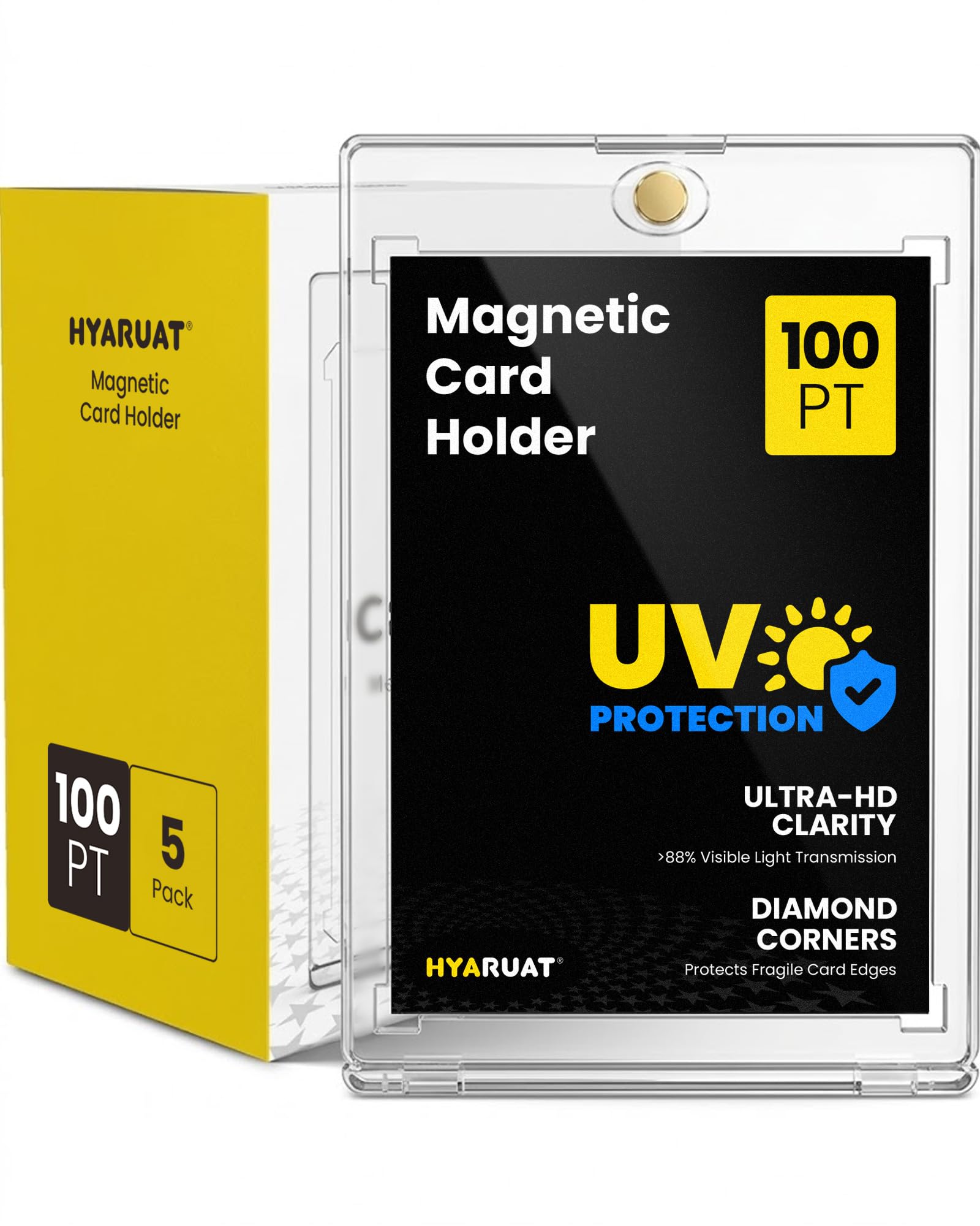 HYARUAT 100PT Magnetic Card Holders for Trading Cards, 5 Pack Clear White
