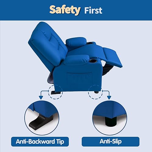 Miniatura 59 de MCombo Sillón reclinable para niños grandes a partir de 3 años, silla reclinable para niños pequeños con portavasos, piel sintética, 7322 (violeta)
