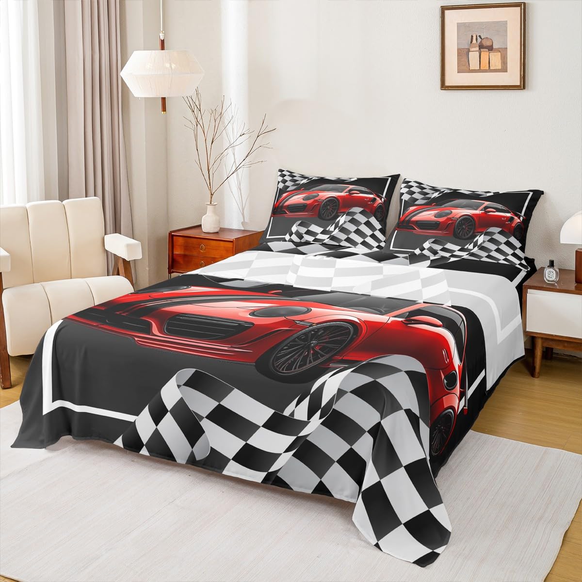 Parure de lit douce avec drap-housse à poches profondes pour grand lit 4 pièces