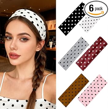6 PCS Polka Dot Headband, headbands polka dot, Hair Accessories Trendy Head Bands, Soft Wide Headband for Yoga, Running, Workout, Washing Face and Social Gatherings