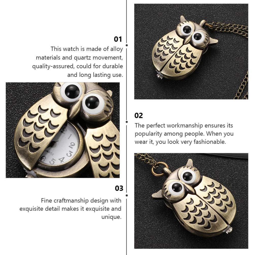 ibasenice 2 Unids Búho Reloj de Bolsillo Vintage Retro Bronce Steampunk Locket Reloj de Bolsillo Colgante Cadena Larga Animal Pájaro Collar de Cuarzo Regalo para Niñas Niños os
