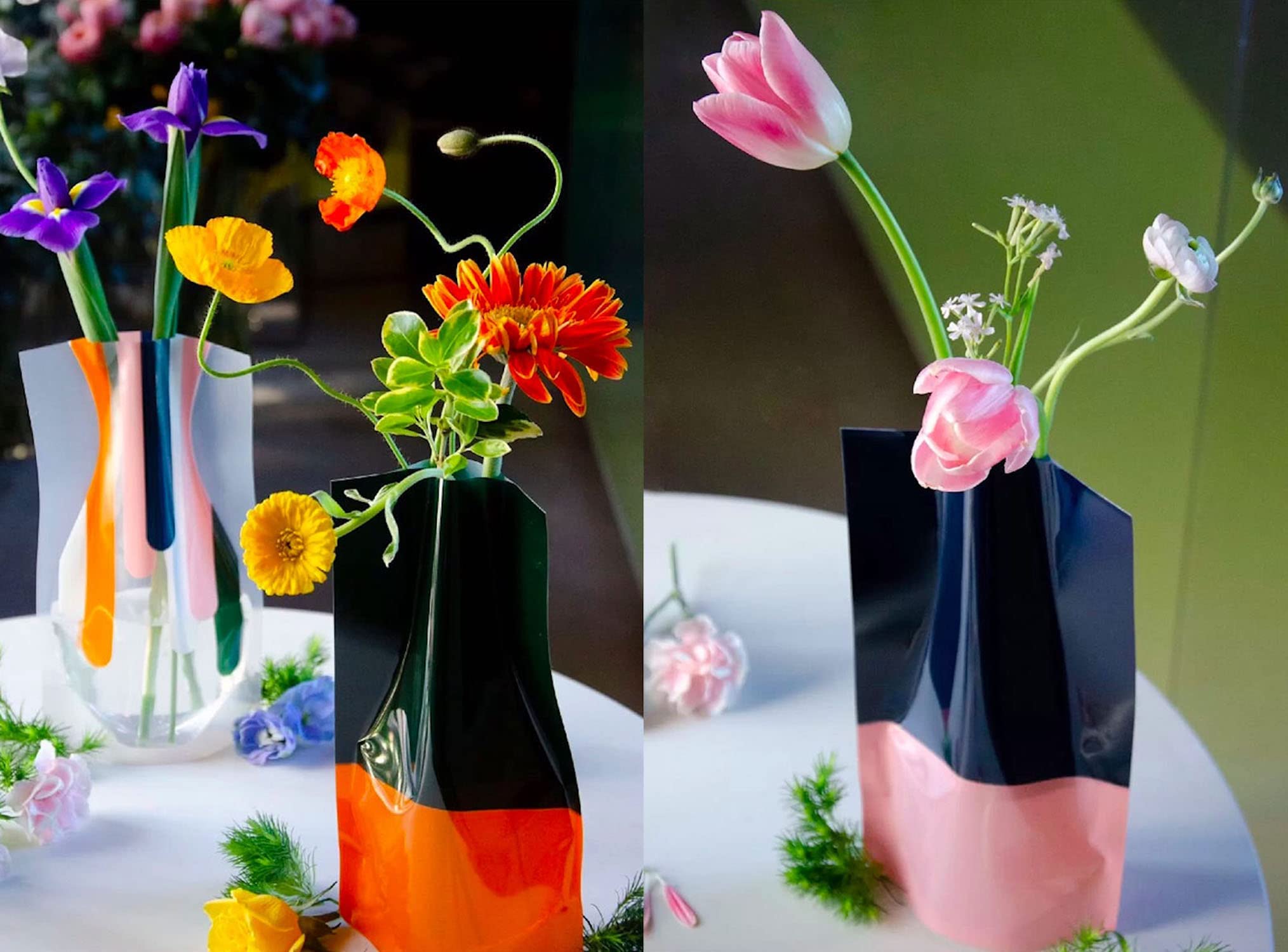 立体的な花を散りばめた花瓶 Amazon.co.jp: BLOFLO 折り畳み式花瓶 