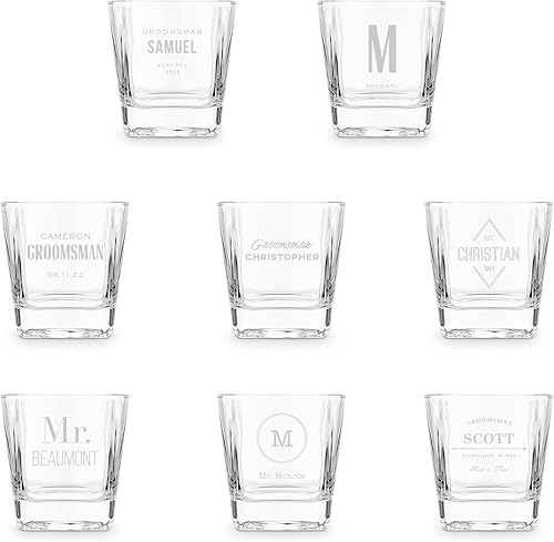 Miniatura 3 de WEDDINGSTAR Vaso de whisky cuadrado personalizado 8oz grabado personalizado - Monograma Sans Serif