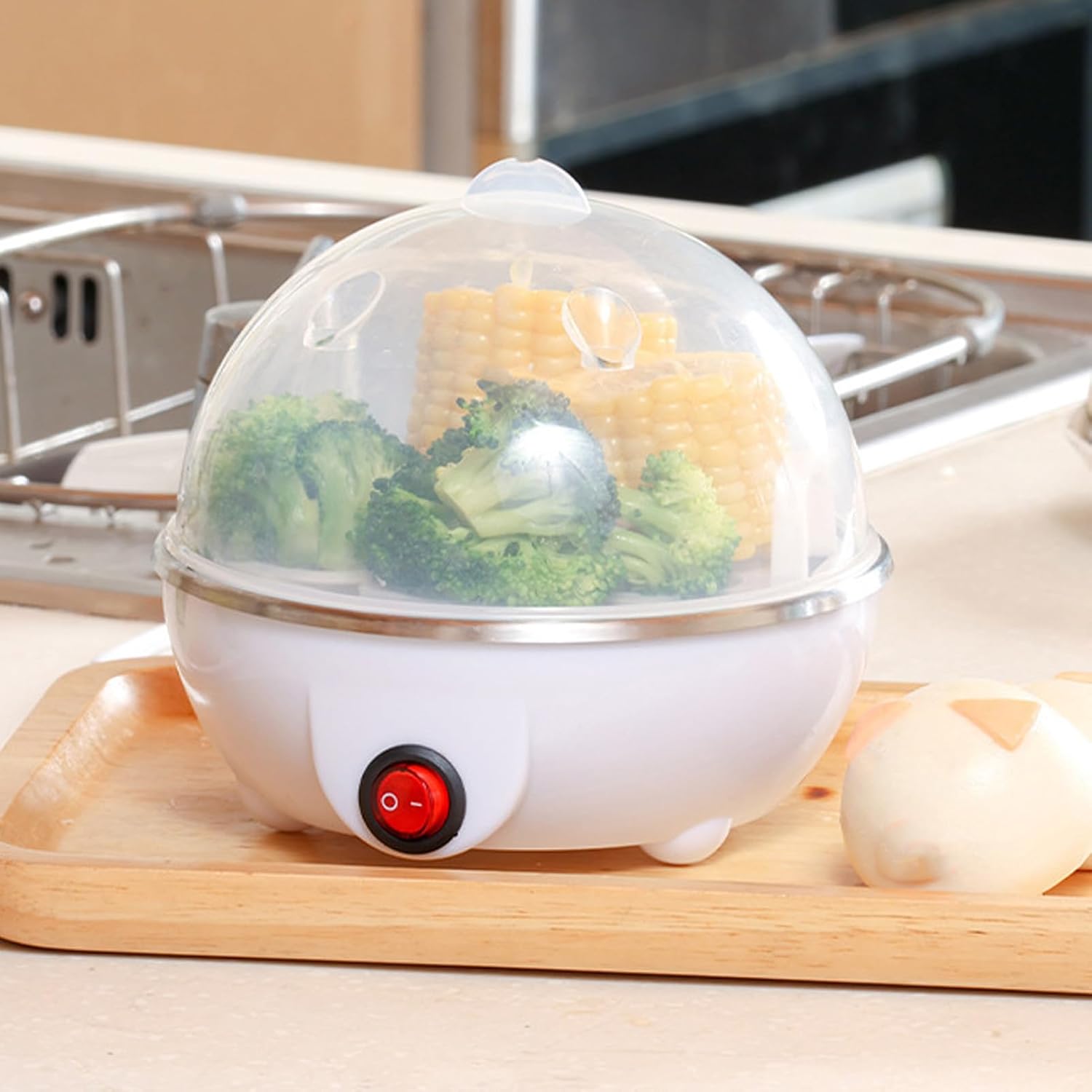 AUNMAS Electric Egg Cooker 7 Egg Capacity Compact Design with 350W Fast Heating and Easy Clean for Home Breakfast (US Plug 110V)