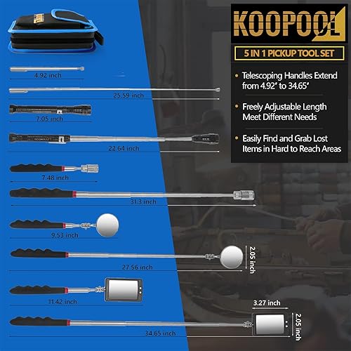 Miniatura 6 de Juego de herramientas de recogida magnética telescópica, telescopio de espejo de inspección, linterna LED, accesorios geniales para hombres,