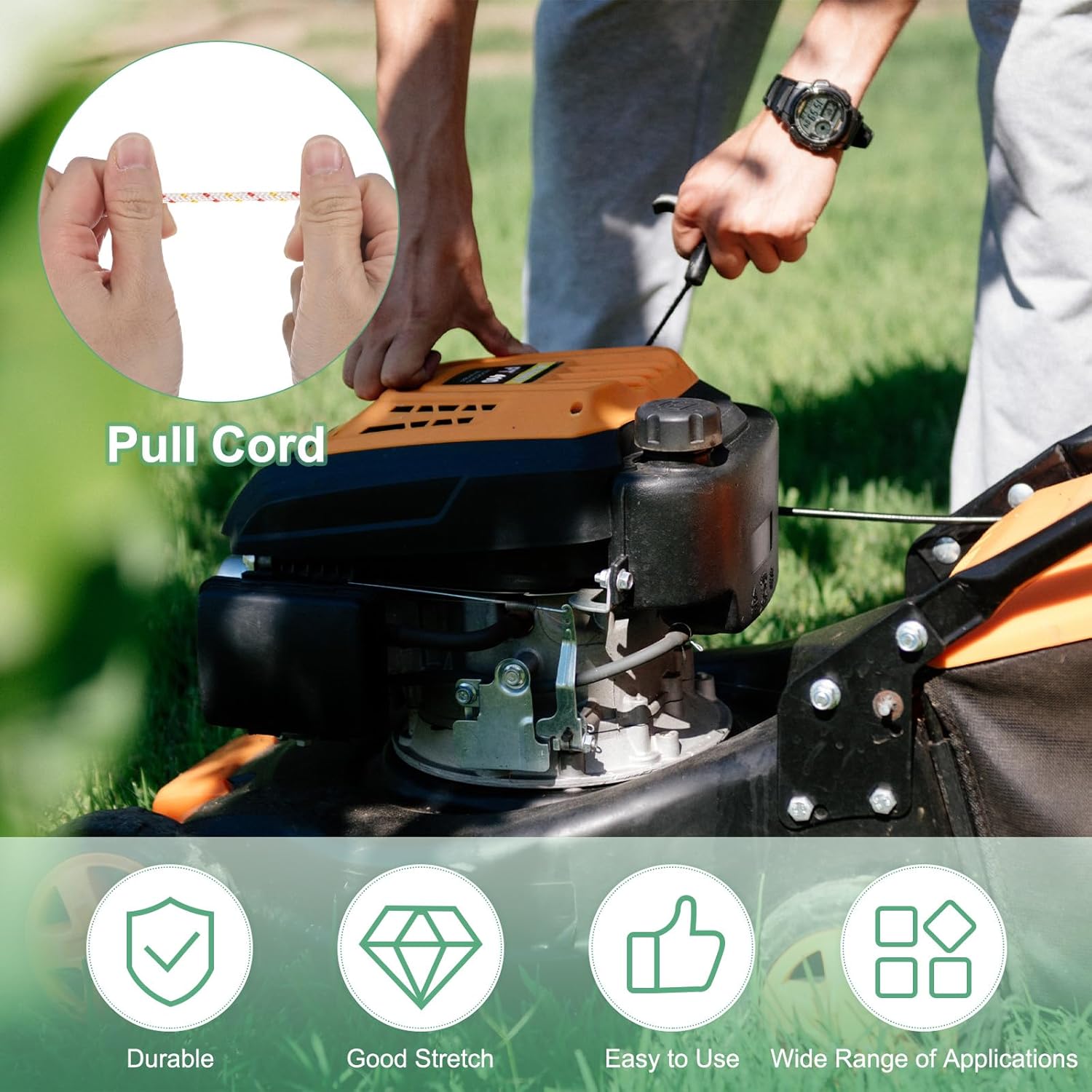 M METERXITY Recoil Starter Rope Pull Cord 4mm 100m Pull Starter Rope Nylon Pull Cord Pull Starter Rope for Mower/Chainsaw/Trimmer/Brush Cutter [White Red Yellow]