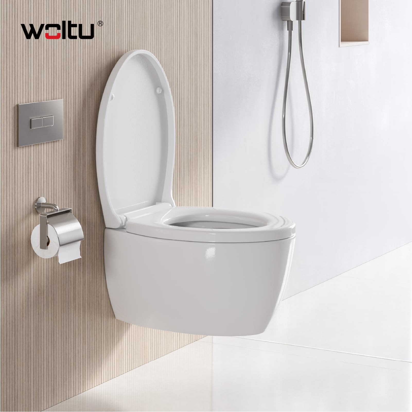 WOLTU Copriwater Sedile WC Universale Coperchio con Chiusura Ammortizzata Soft Close Toilet Seat Bagno in Plastica Bianco a Forma di O