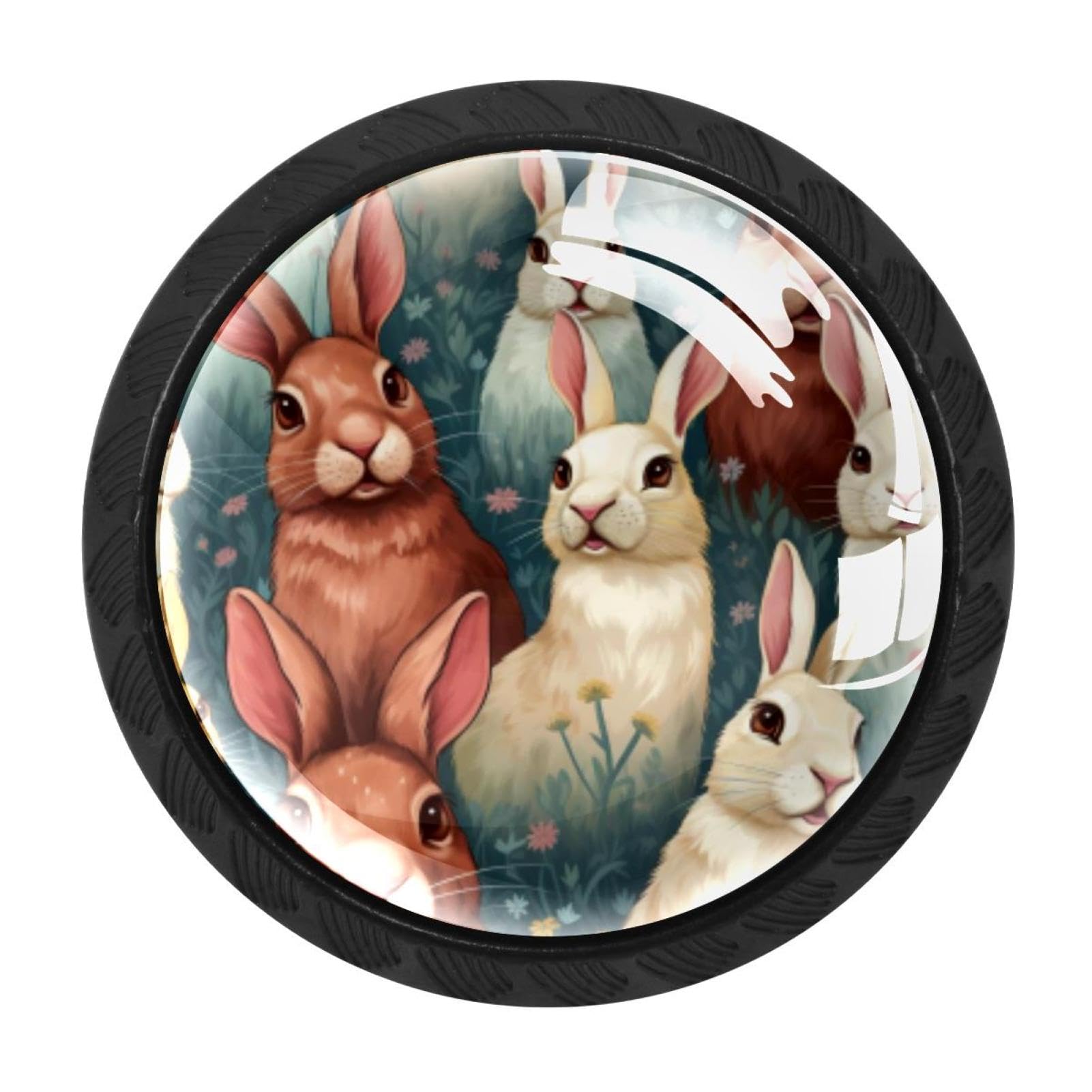 Chenzzzz Multicolored 20 4 Pieces Rabbit Bunny Drawer Knobs, 35Mm Black Cabinet Knobs, Drawer Pulls And Knobs, Dresser Drawer Knobs, Cabinet Hardware Kitchen Cabinet Knobs