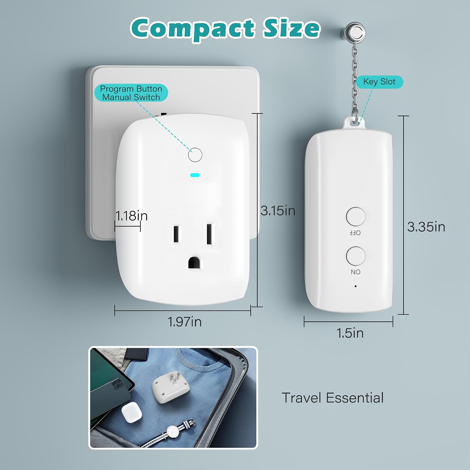 80 Ft Remote Control Outlet Plug On/Off Switch Kit, No WiFi Needed Wireless 3 Prong Power Light Switch, Long RF Range Low-Profile Compact for Lamps Fans Household Small Appliances Christmas-ETL-White