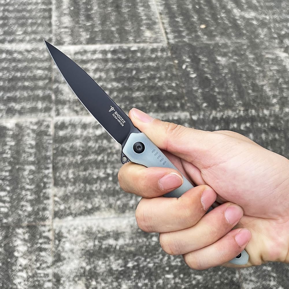 HAN312 Pocket Knife Folding Knife for EDC, 3.38" DC53 Steel Blade G10 Handle Folding knife With titanium alloy clip Ceramic ball bearing locating ball Everyday Carry Knife for Men Women (Jade+Black Blade)