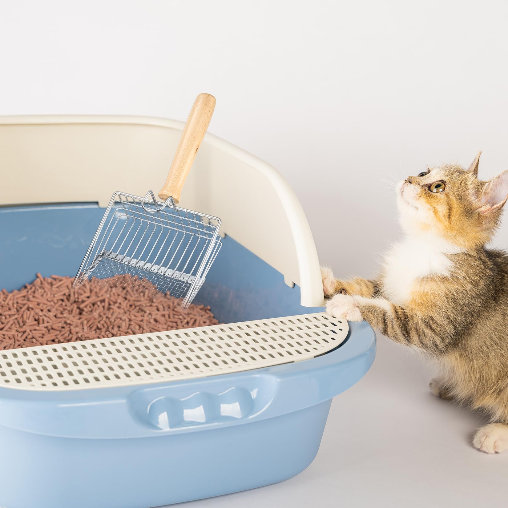 Paletta Per Lettiera Gatti In Metallo – 27 Cm Con Fori Da 7 Mm E Manico In Legno, Robusta E Durevole