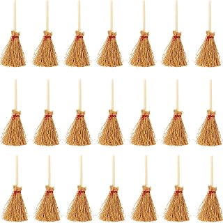 GXXMEI 20PCS Miniature Artificial Mini Straw Brooms with Red Ropes Halloween Straw Craft Decoration Witches Accessory for Costume Cosplay Party