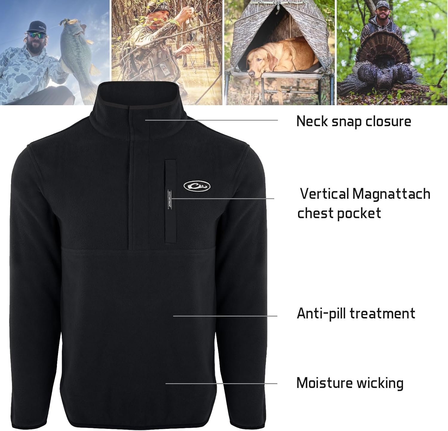 Drake Waterfowl Men's Camp 2.0 Fleece Pullover | Hunting Anti-Pill Moisture Wicking 1/4 Neck Snap Sweater with Chest Pocket - Image 5