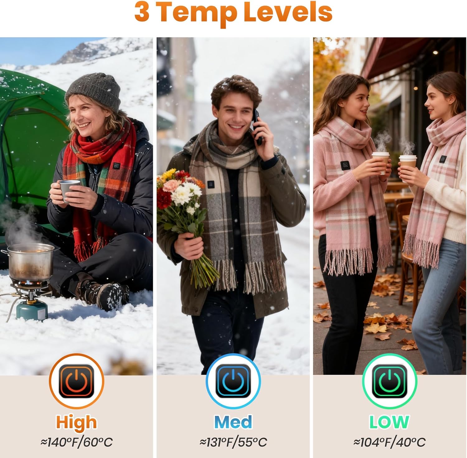 Heated Scarf for Women Men Rechargeable, Electric Heating Neck Warmer 5000mAh Battery 3 Levels, Christmas Gift - Image 3