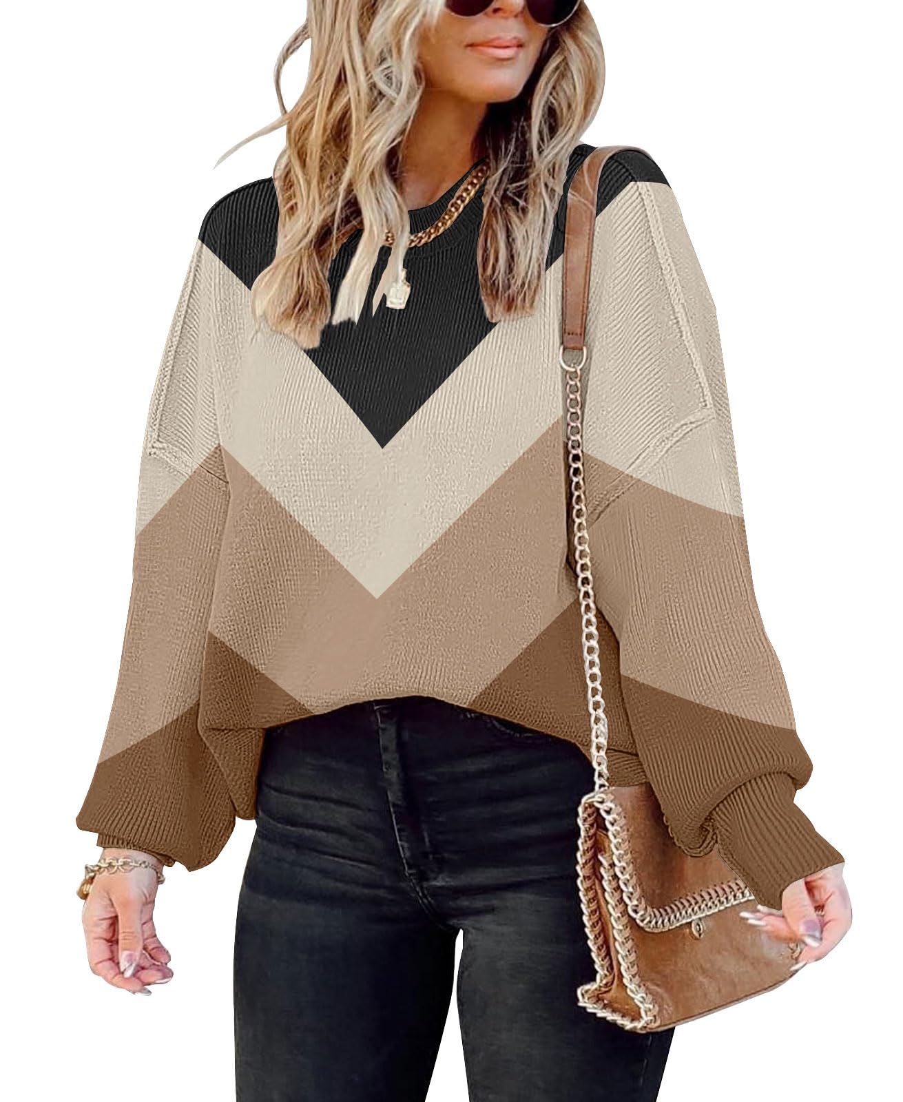 Womens Oversized Sweaters Fall 2026 Fashion Clothes Colorblock Knit Tops