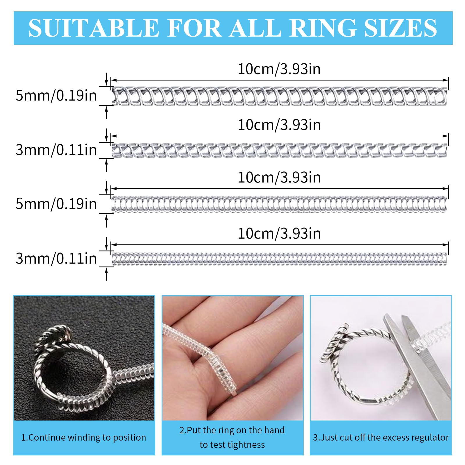 Amexo 36 Piezas Ajustador de Tamaño de Anillo para Anillos Sueltos Reductor Anillo Invisible Protectores de Anillo para Mujeres y Hombres Ajustador Anillo Transparente Apto Para Todos Anillos