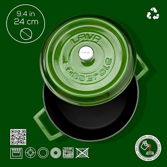 LAVA Metal Casting Round Pot, 24 cm, Green