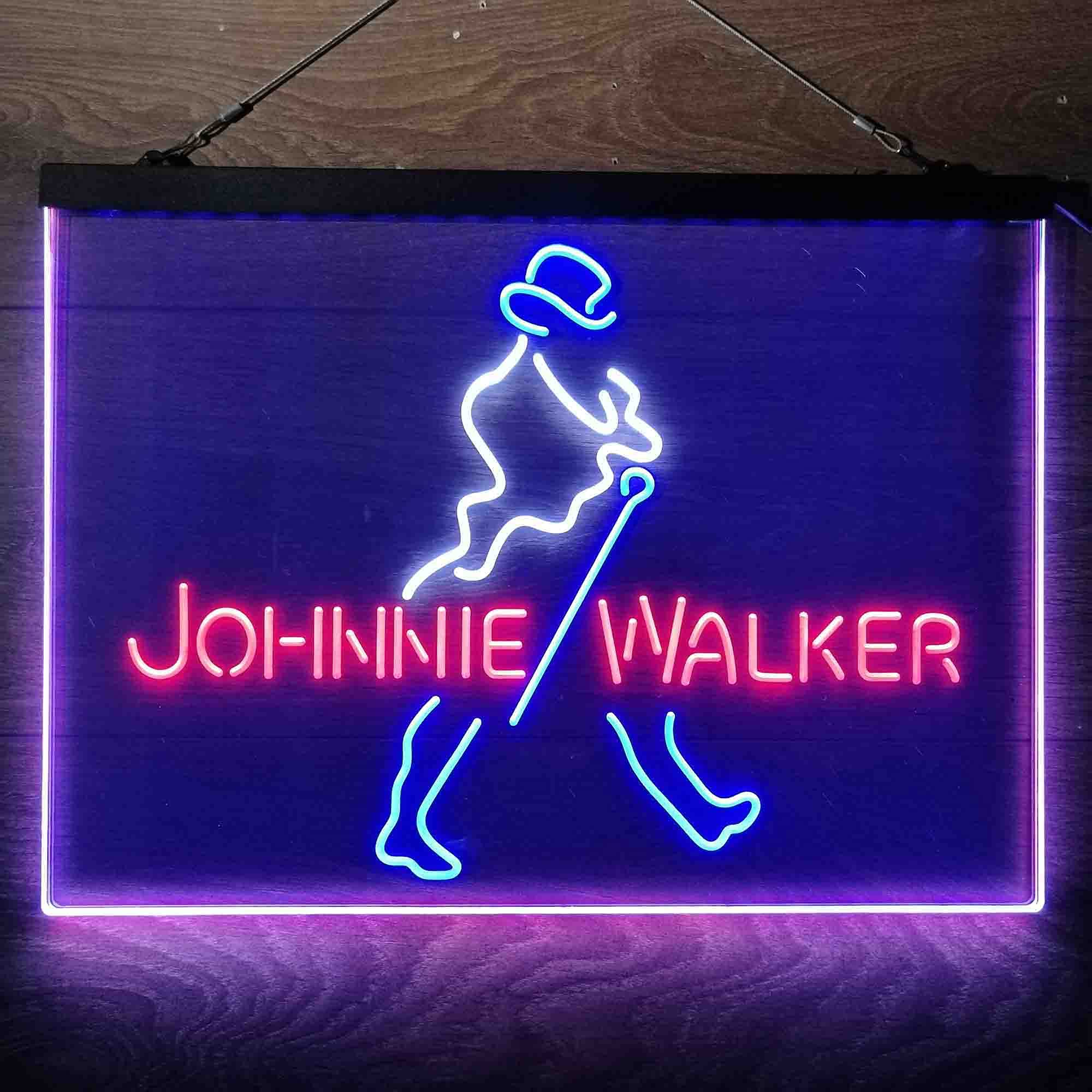 UNIEVE Johnnie Walker Colorful LED Neon Sign Man Cave Light White + Blue + Red 17.7" x 13.6"