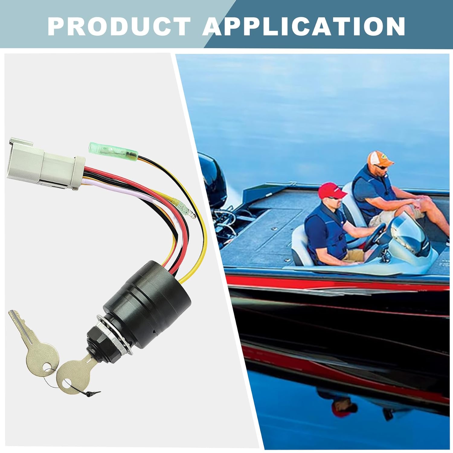 129572 Ignition Switch with 2 Key Compatible with Tracker Boats, 2 Keys 3 Position 6 Wire Connectors