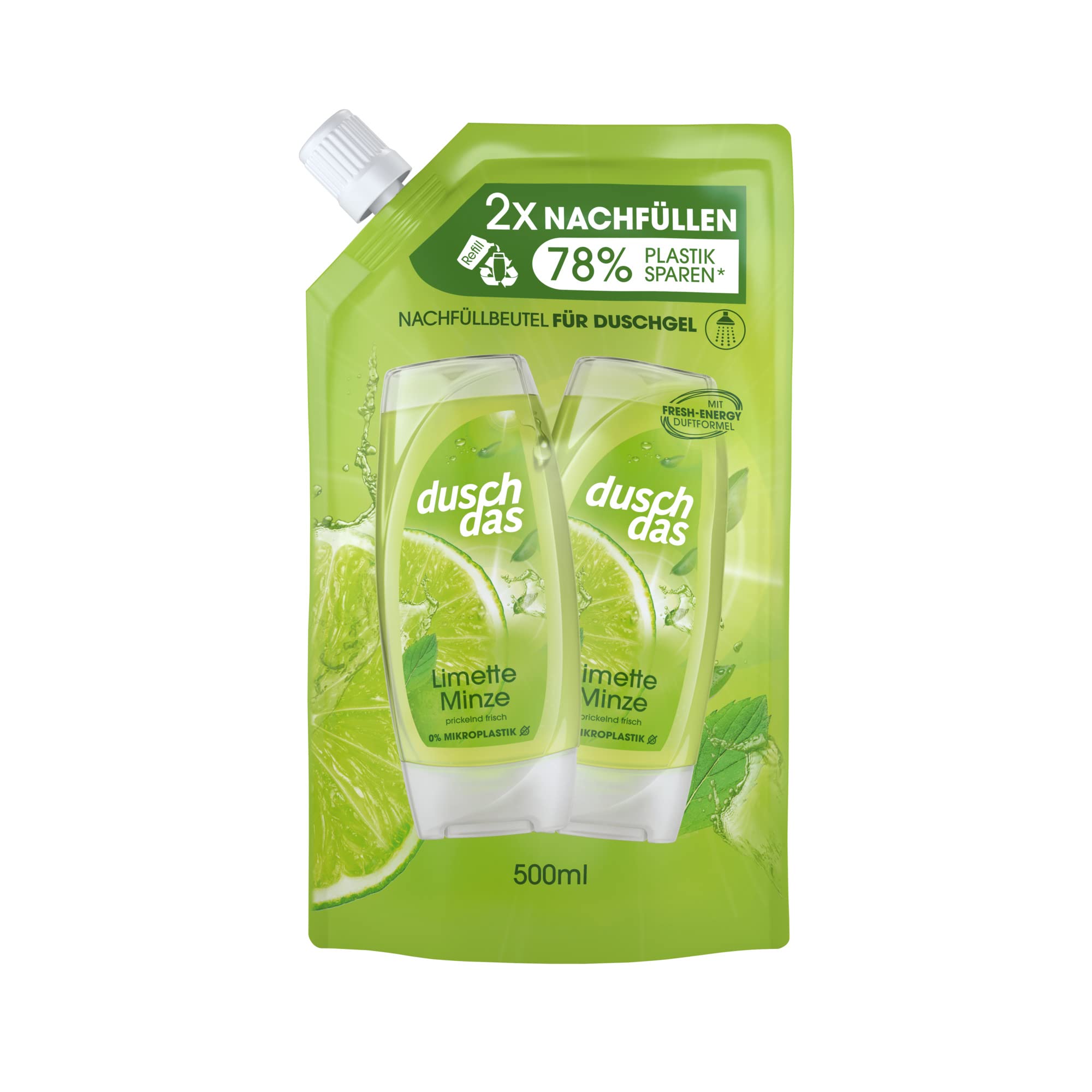 Duschdas Duschgel Limette Minze – Nachfüllbeutel 500 Ml, 5er Pack, Erfrischend & PH-hautneutral