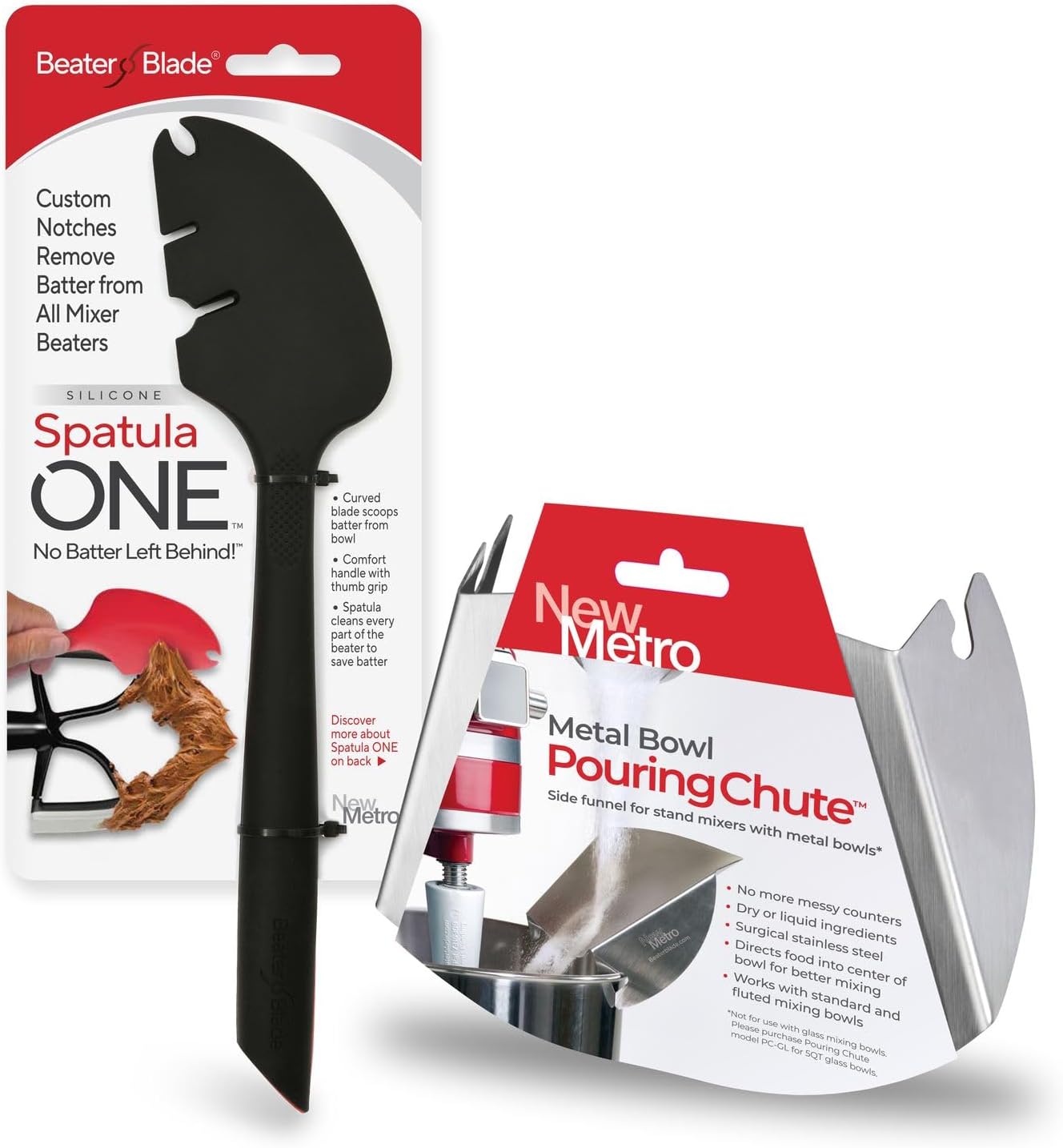 Silicone Spatula ONE & Pouring Chute for Stand Mixers with Metal Bowl, Stand Mixer Accessory Set of 2