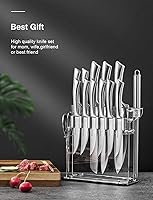 Vista 7 de Juego de cuchillos, 14 cuchillos de cocina de acero inoxidable de alto carbono súper afilados para chef con soporte acrílico, incluye cuchillos