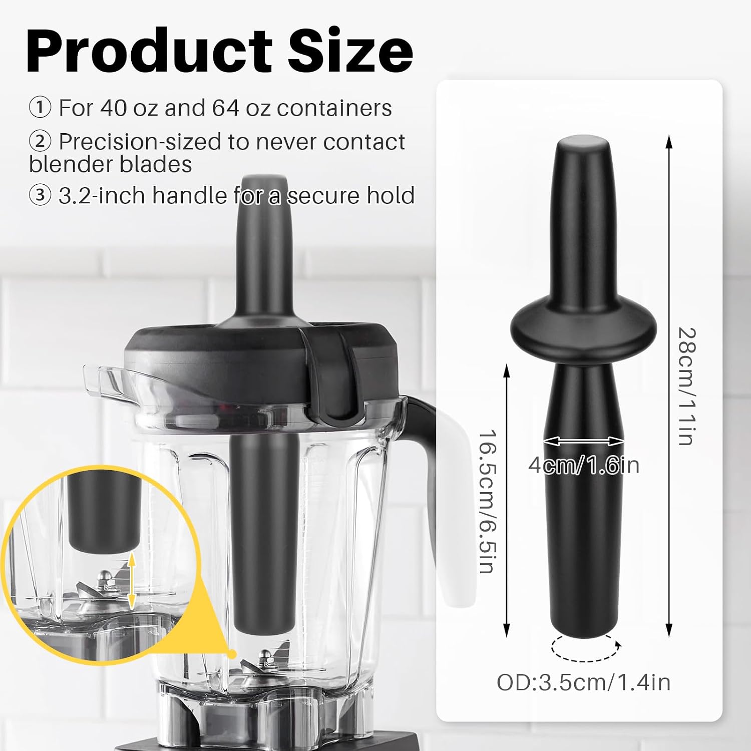 Low Profile Tamper Replacement, Plunger Replacement Compatible with Vitamix Blender 64oz & 40oz Containers 750 5300 7500 Series Parts