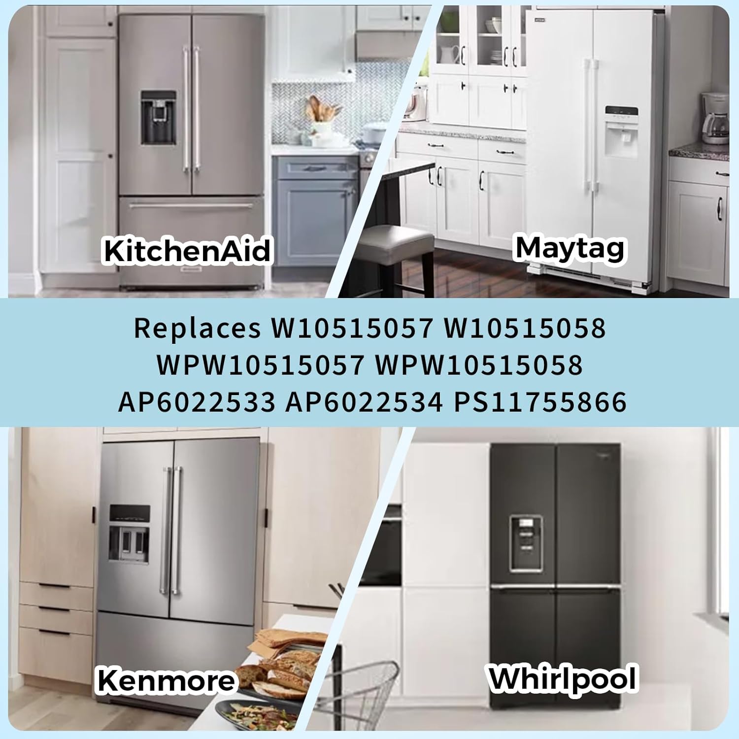 2 Pcs W10515057 & 1 Pc W10515058 Refrigerator LED Light Set with Tapered Lens, Compatible with Whirlpool Kenmore Maytag KitchenAid, Replaces WPW10515057 WPW10515058 AP6022533 AP6022534 PS11755866