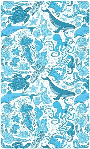 Miniatura 7 de Sábana bajera ajustable para cuna con temática de ballenas, sábana bajera estándar para cuna, material ultra suave, sábana de colchón para cuna o