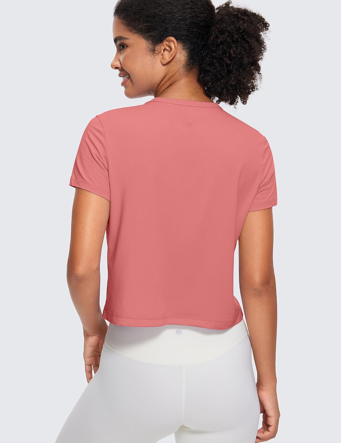 CRZ YOGA Women's Pima Cotton Short Sleeve Crop Tops High Neck Cropped Workout Shirts Yoga Athletic Casual T-Shirt