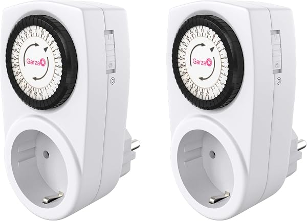 Garza - Temporizador analógico para interiores, juego de 2, enchufe programable, temporizador diario (24 h), máximo 3680 W, 16 a/ 230 V/50 Hz, blanco - 1