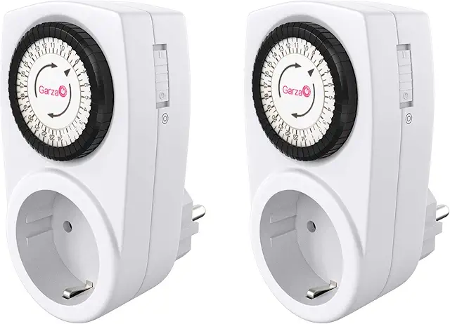 Imagen relacionada con Garza - Temporizador analógico para interiores, juego de 2, enchufe programable, temporizador diario (24 h), máximo 3680 W, 16 a/ 230 V/50 Hz, blanco
