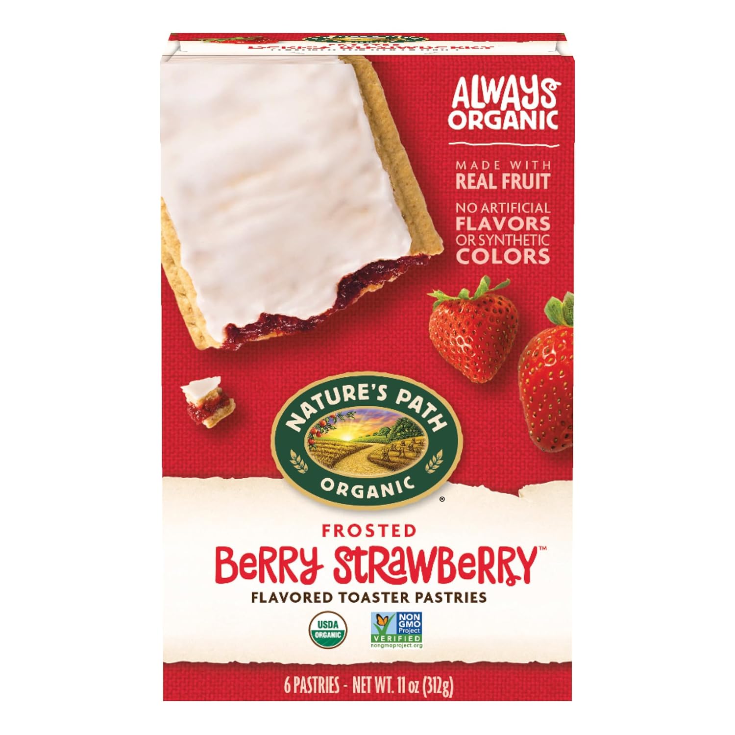 Nature’s Path Organic Frosted Berry Strawberry Toaster Pastries, 11 Ounce (Pack of 12), Non-GMO, Made with Real Strawberries