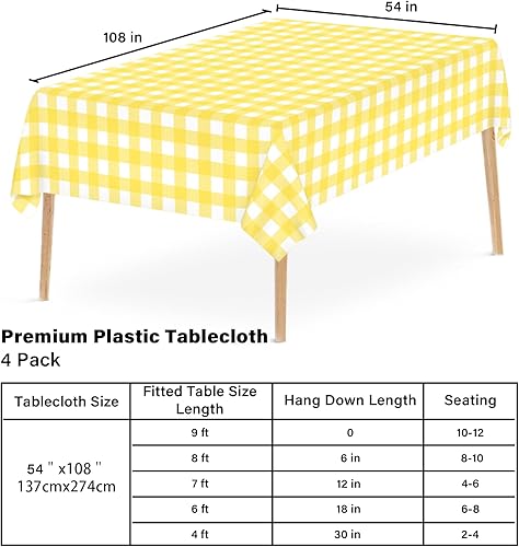 Miniatura 7 de Mantel rectangular a cuadros amarillo de 54 x 108 pulgadas, mantel desechable de plástico impermeable para picnic al aire libre, cocina, fiesta de