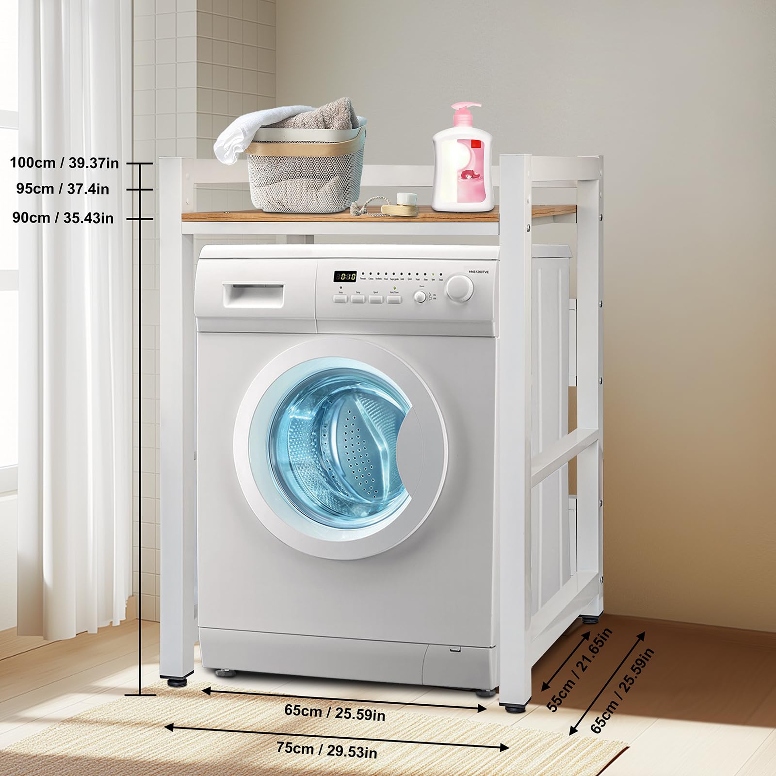 JXZ Supporto Lavatrice Asciugatrice, Armadio per Lavatrice a Tamburo, Kit Impilabile per Lavatrice e Asciugatrice, 3 Regolabili in Altezza, Capacità Portante 300kg Per Bagno, Lavanderia (Bianco A)