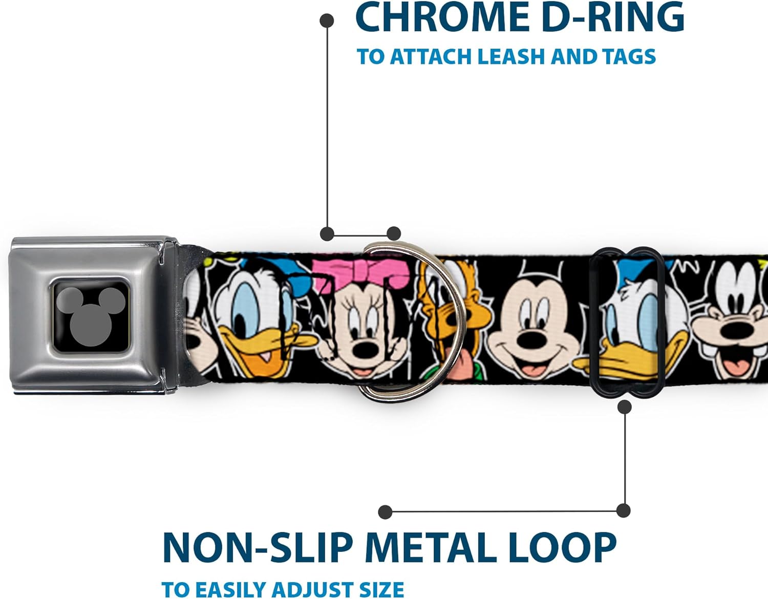 Buckle-Down Seatbelt Buckle Dog Collar - Classic Disney Character Faces Black - 1" Wide - Fits 15-26" Neck - Large