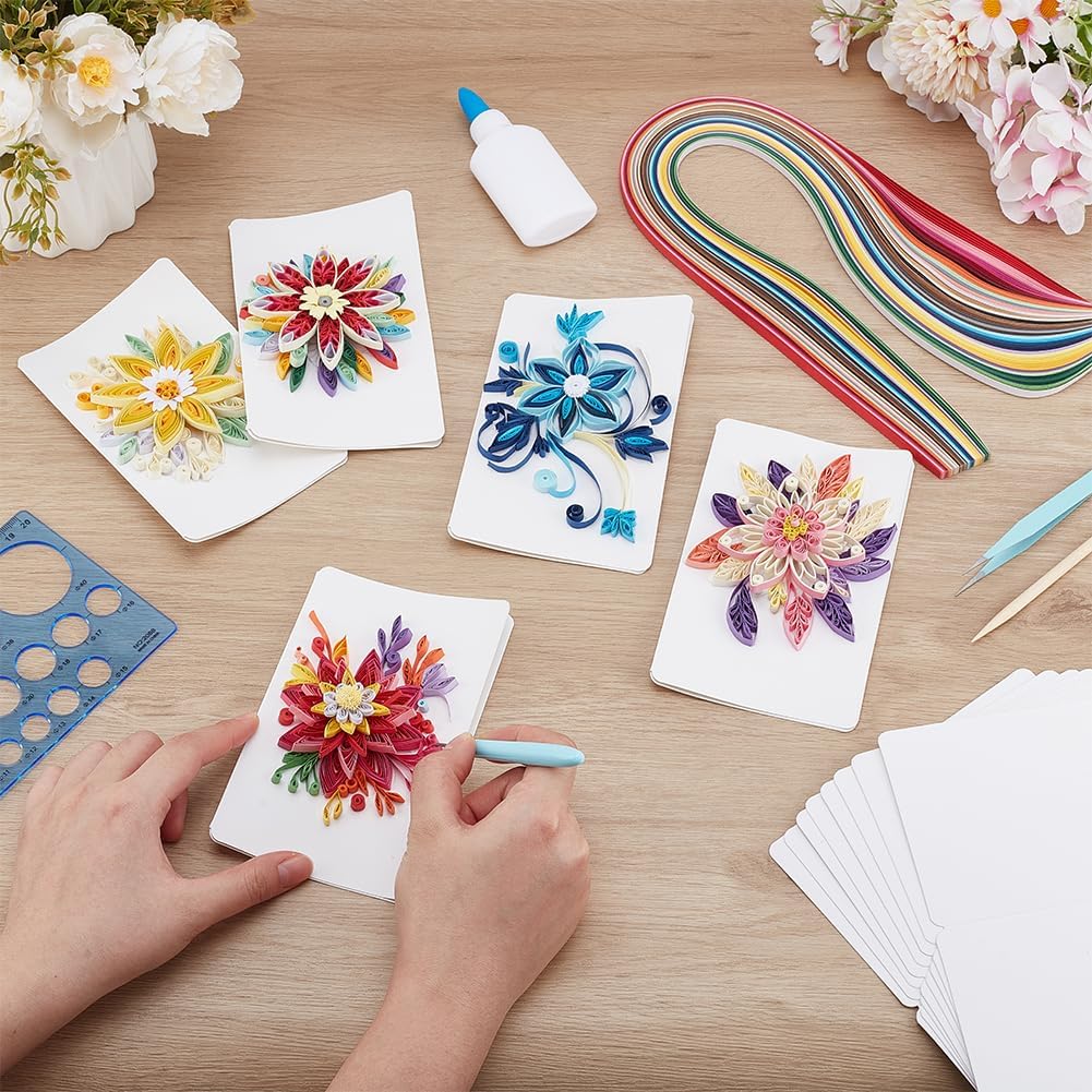 WEBEEDY 20 Sets Paper Quilling Kit for Adults Beginner DIY 5 Styles Flower Greeting Card Making Kit with Instruction Handmade Flower Quilling Card for Birthday,Wedding,Holiday,Mother's Day