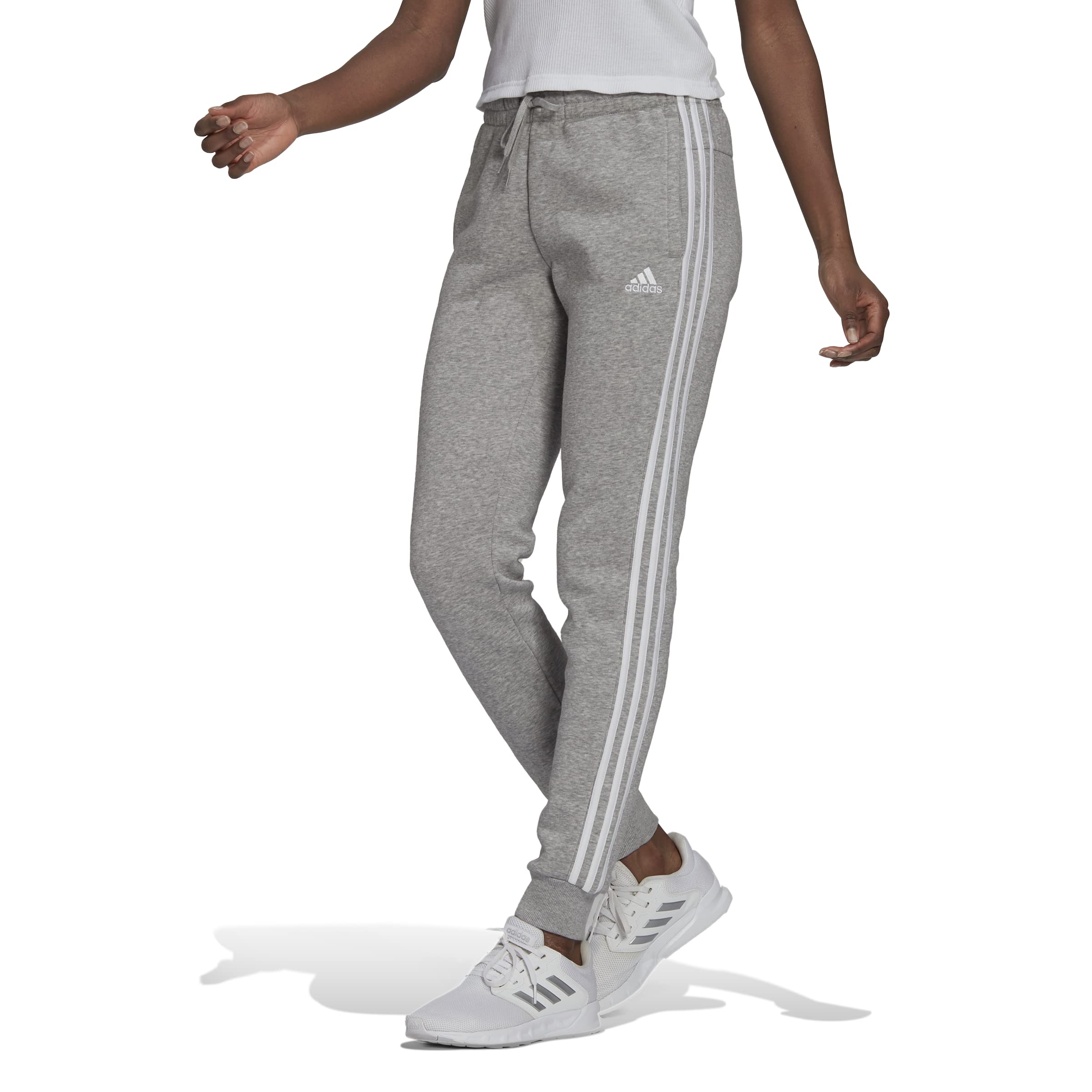 Adidas Women's Medium Grey Heather/White Essentials Warm-Up 3-Stripes Slim Tapered Track Pants, Xl