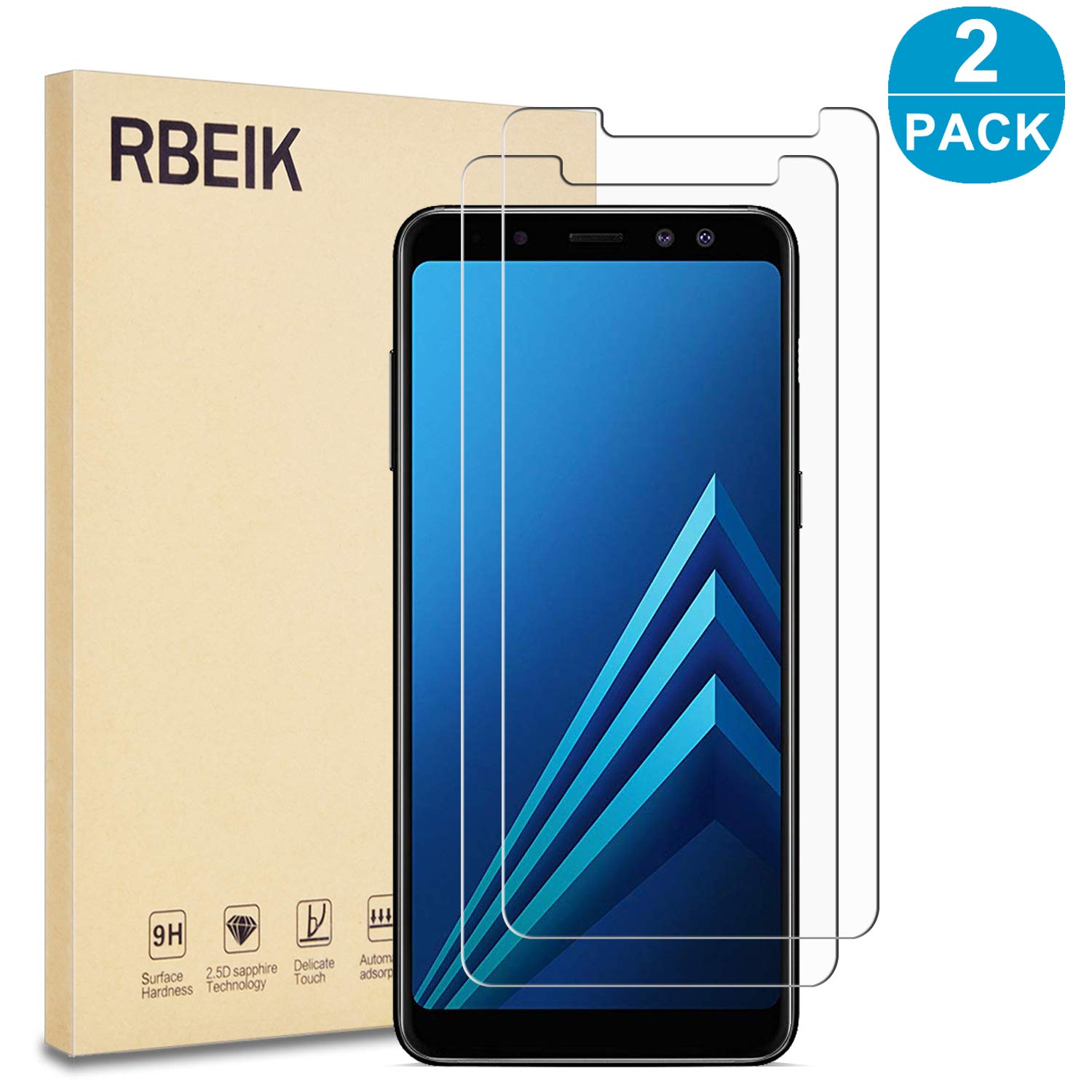 RBEIK [2 Pack] Samsung Galaxy A8 2018 Screen Protector Glass - RBEIK Premium 9H Hardness Tempered Glass Screen Protector for Samsung Galaxy A8 2018 Smartphone with Anti-Scratch Feature