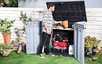 Keter Store It Out Max garden box, garbage can, appliance box, shed for 2 x 240 liter garbage cans.