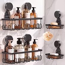 JOTPE Shower Caddy Suction Cup with Hooks, Soap holder, 4 Pack, Black